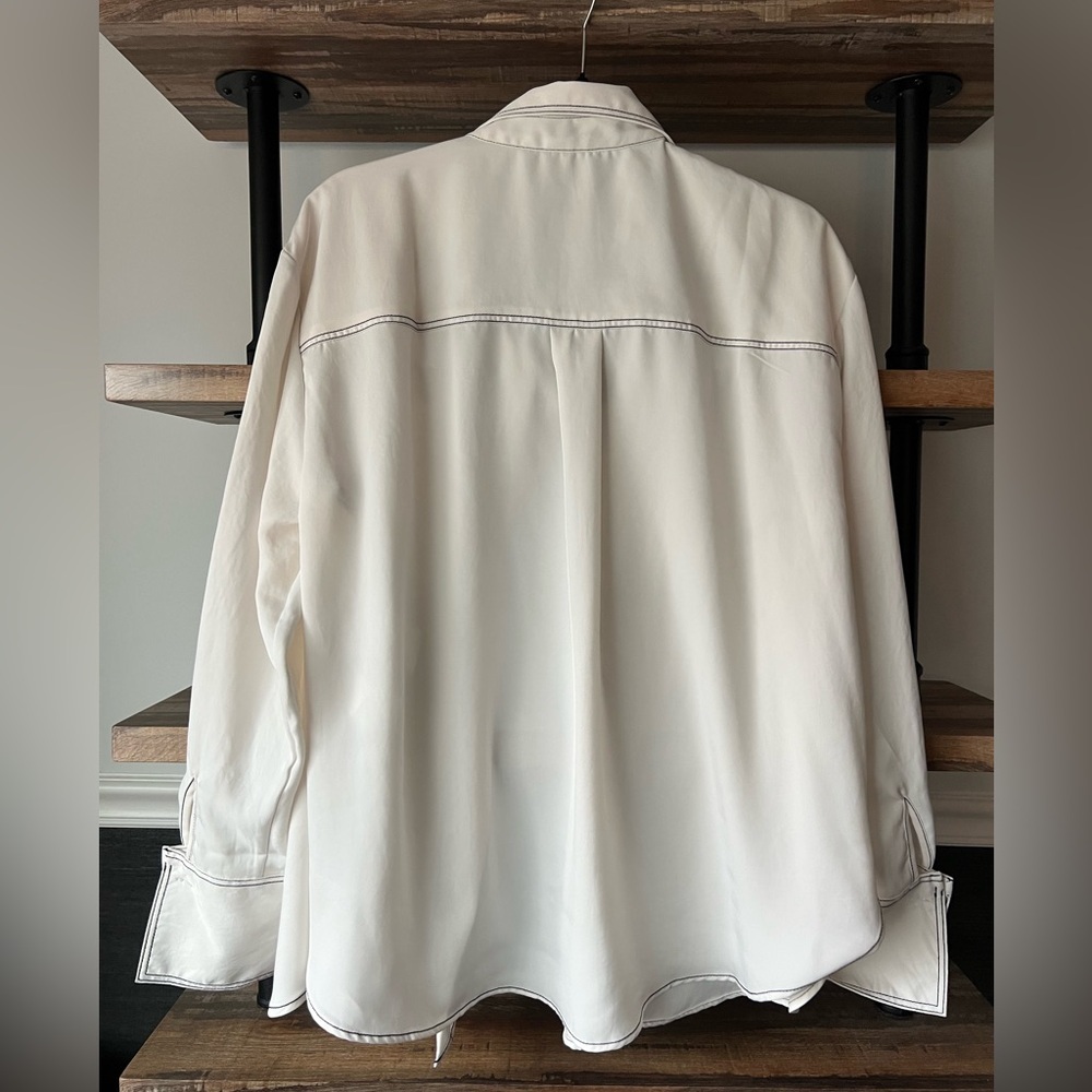 H&M Off-White Button-Down Shirt with Black Contrast Stitching - Picture 4 of 8